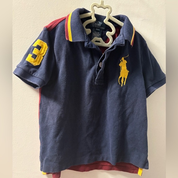 Vintage Ralph Lauren Kids Polo - Big Pony - Navy Burgundy Yellow Colourblock - Picture 1 of 2